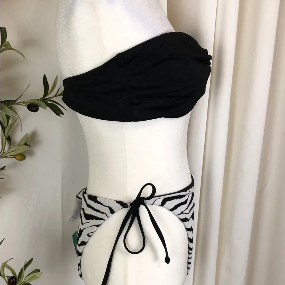 NWT Tilly's Swim Bikini Bandeau Twist Top with Zebra Tie-Side Bottoms Sz XL (S2)